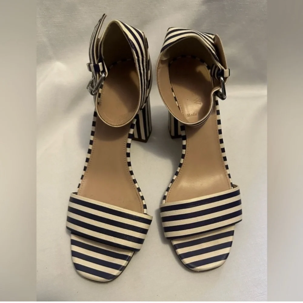 J. Crew Navy & White Striped Block Heel Sandals - Picture 3 of 12